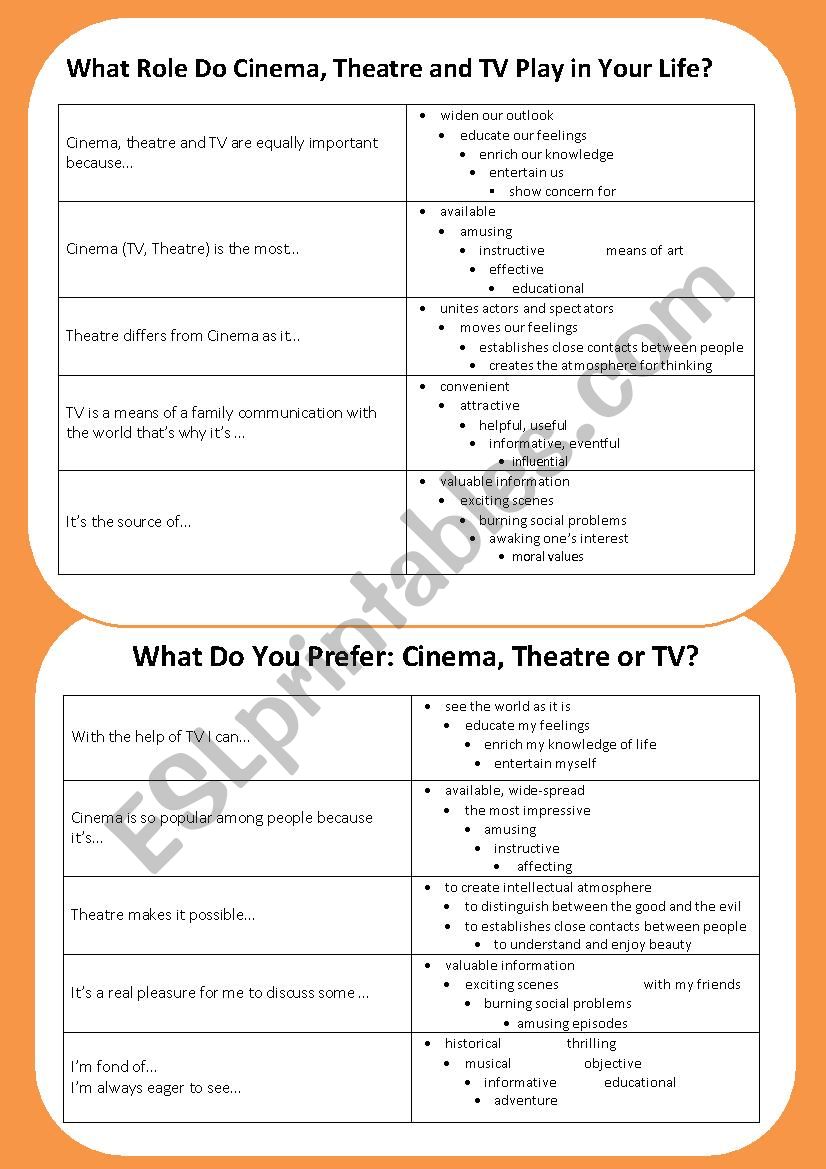 Cinema, Theatre and  TV worksheet