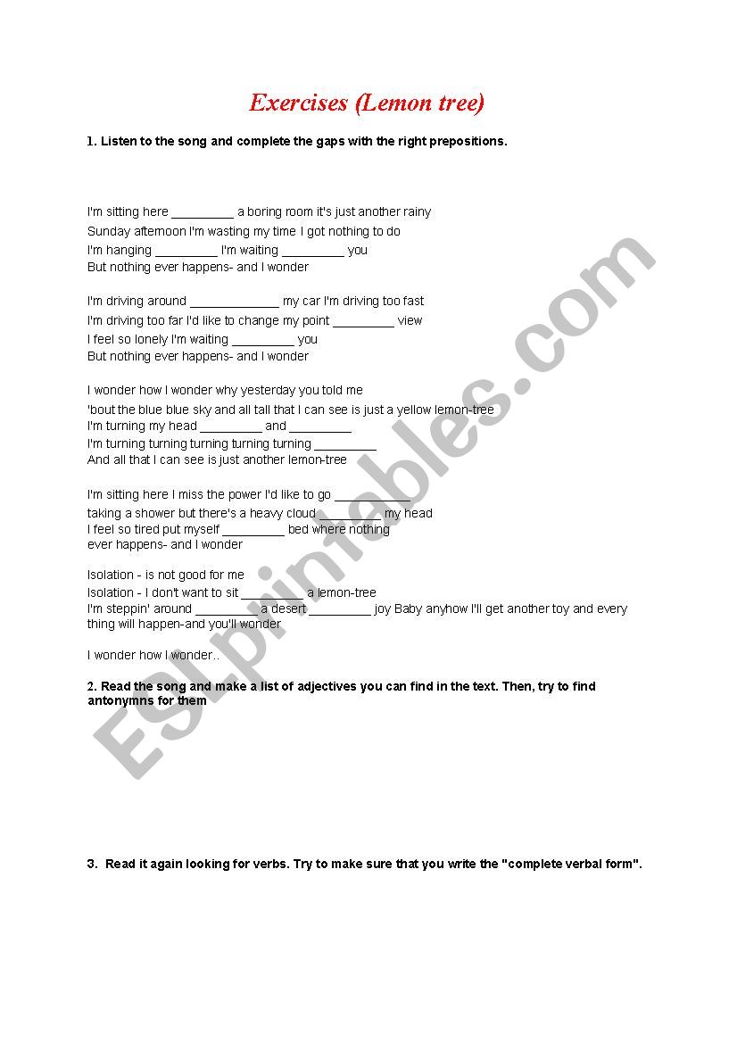 Lemon tree worksheet