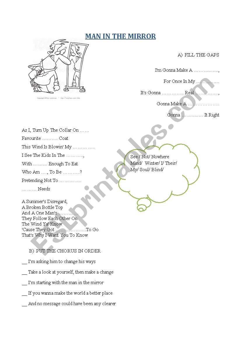 Man in the mirror worksheet