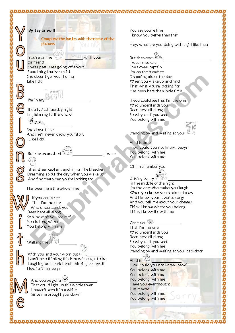 You belong with me worksheet