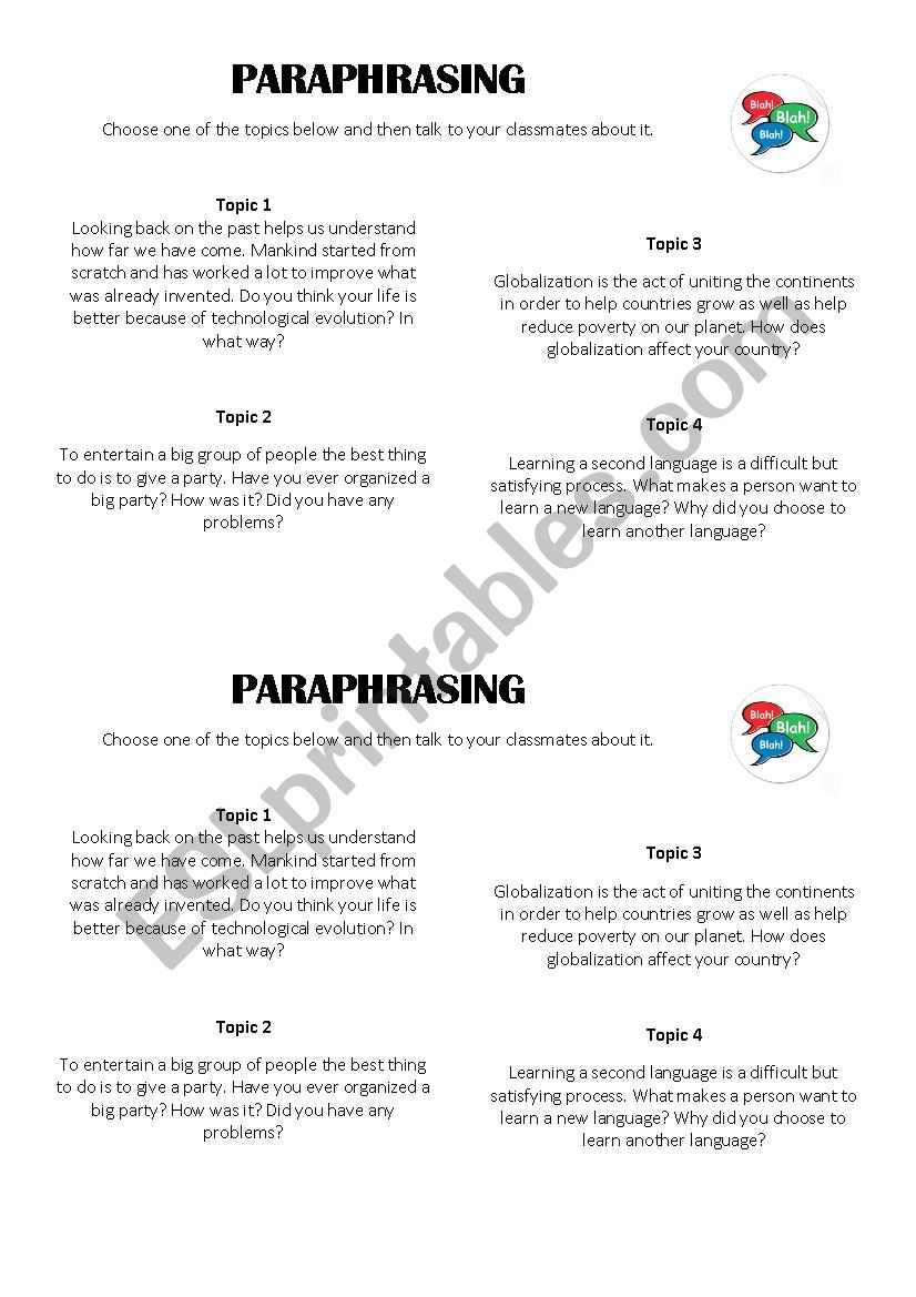 Paraphrasing information worksheet