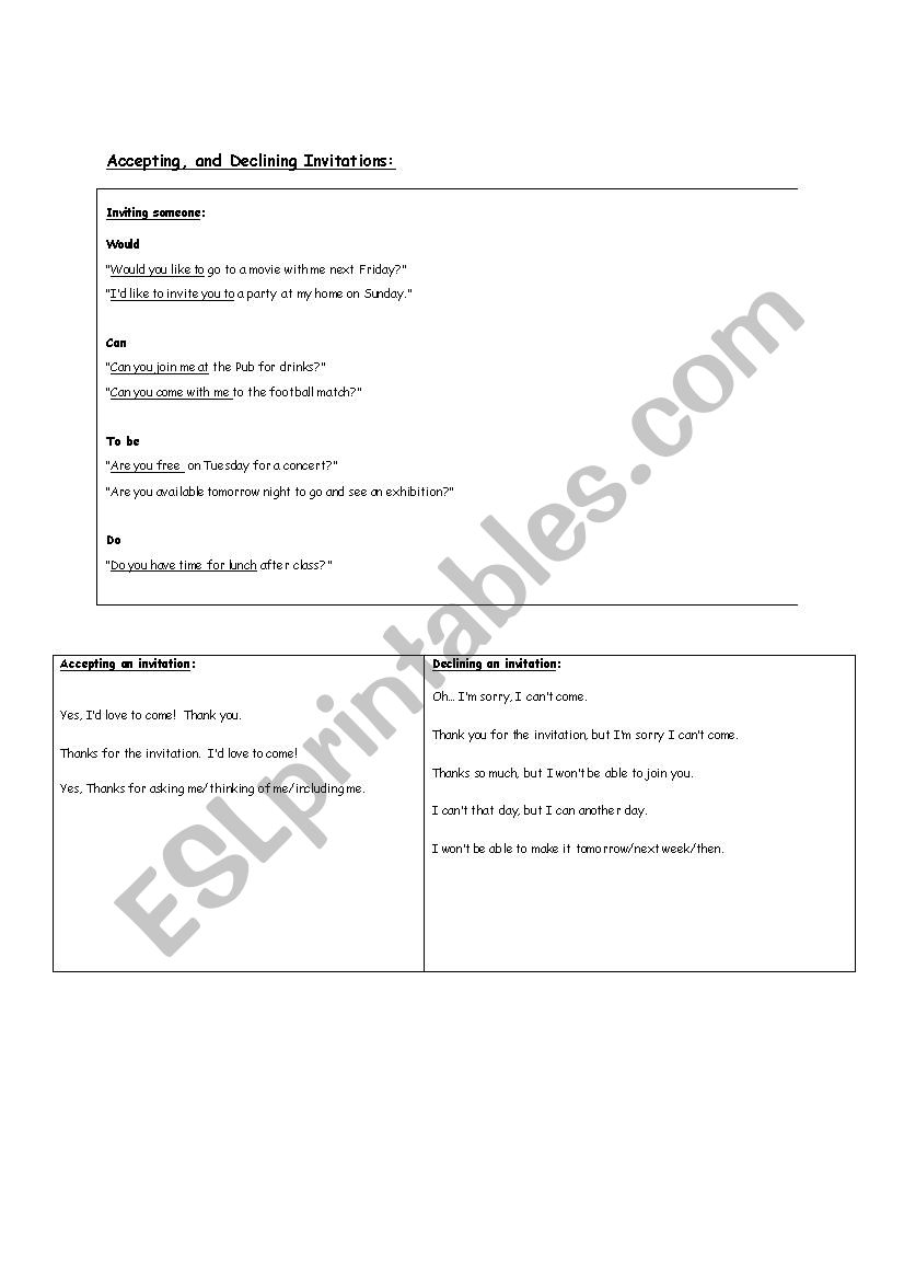 Making invitations worksheet