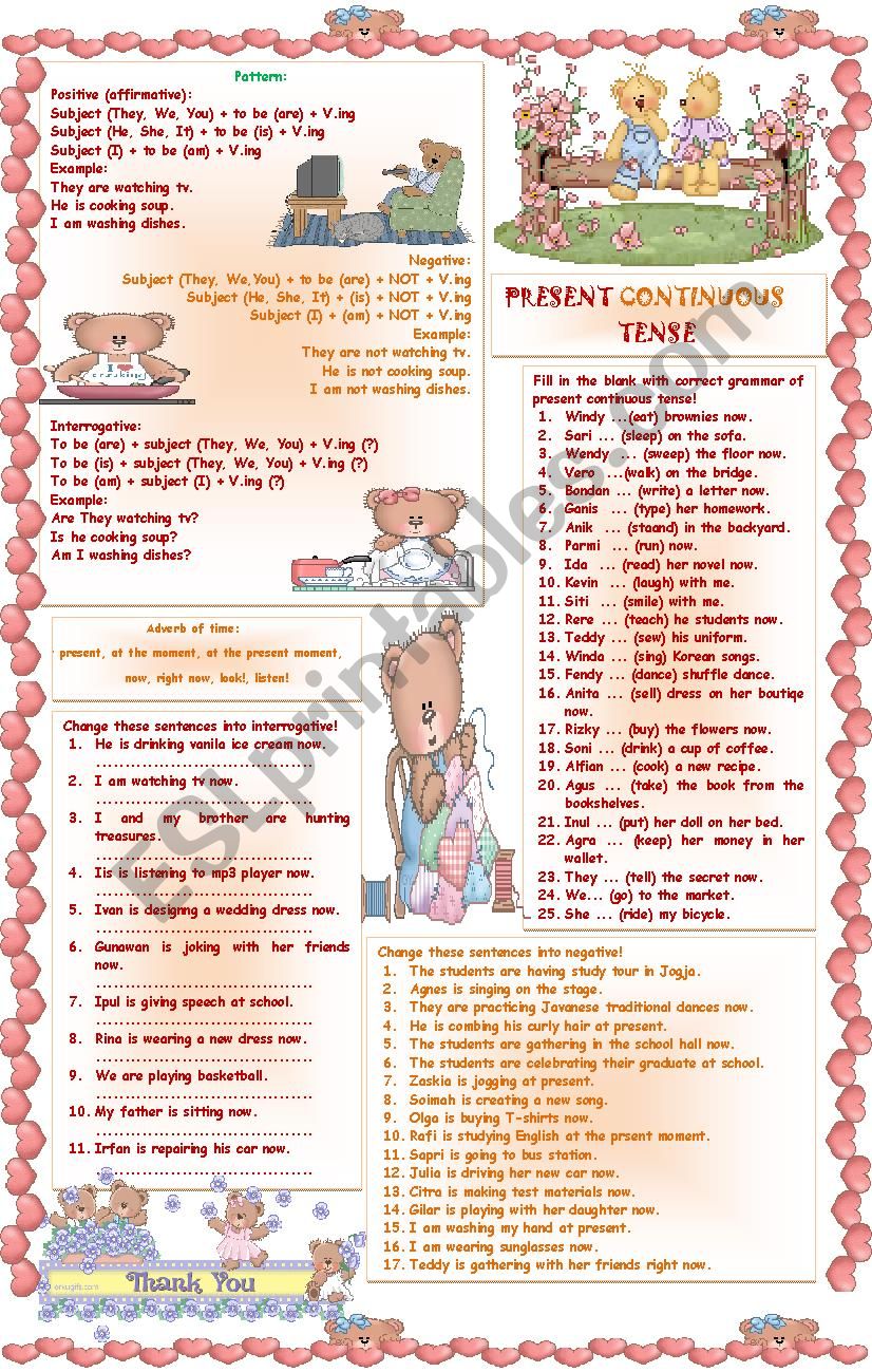 present continuous tense worksheet