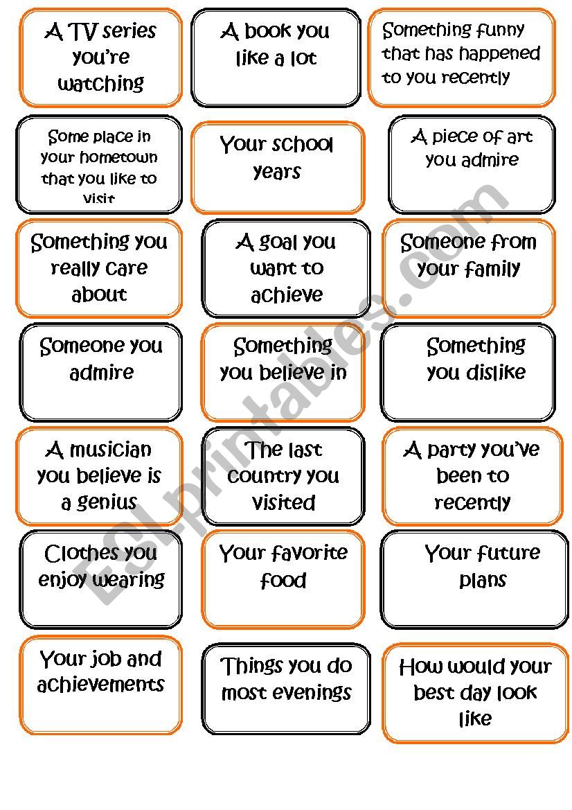 All TENSES CONVERSATION CARDS worksheet