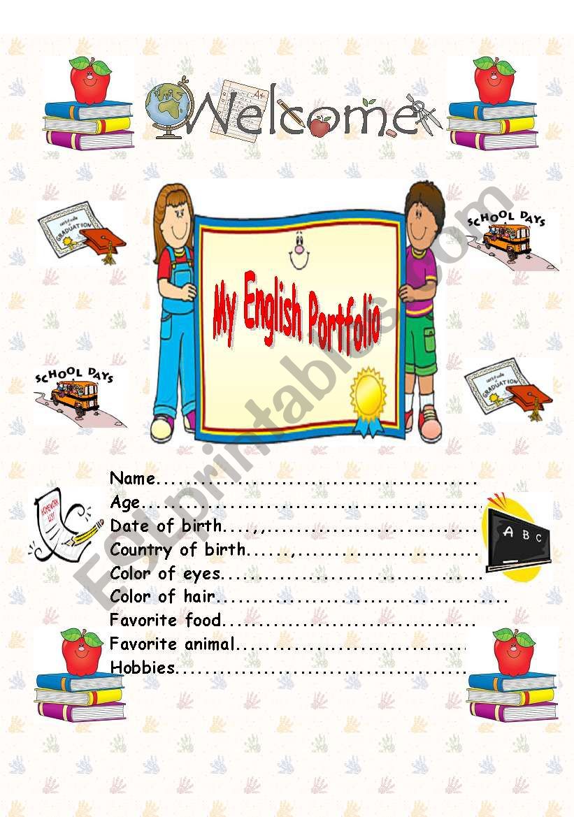 English Portfolio Cover worksheet