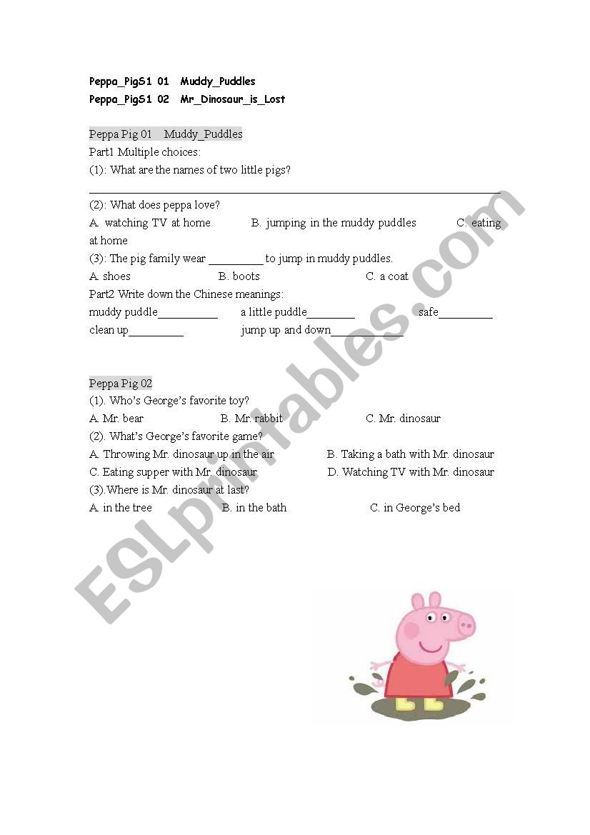 peppa pigS01E01 worksheet