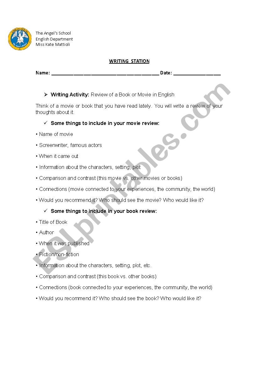 Writing Skill development worksheet