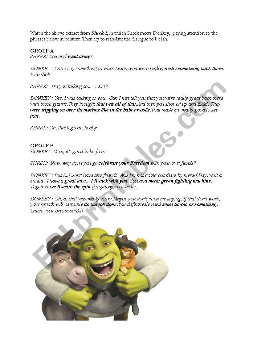 translation exercice for SHREK 1