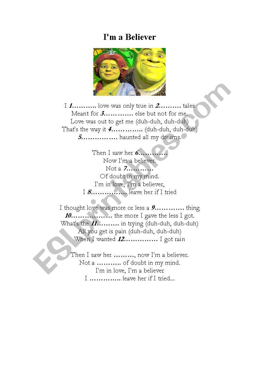 Song from SHREK 1 worksheet