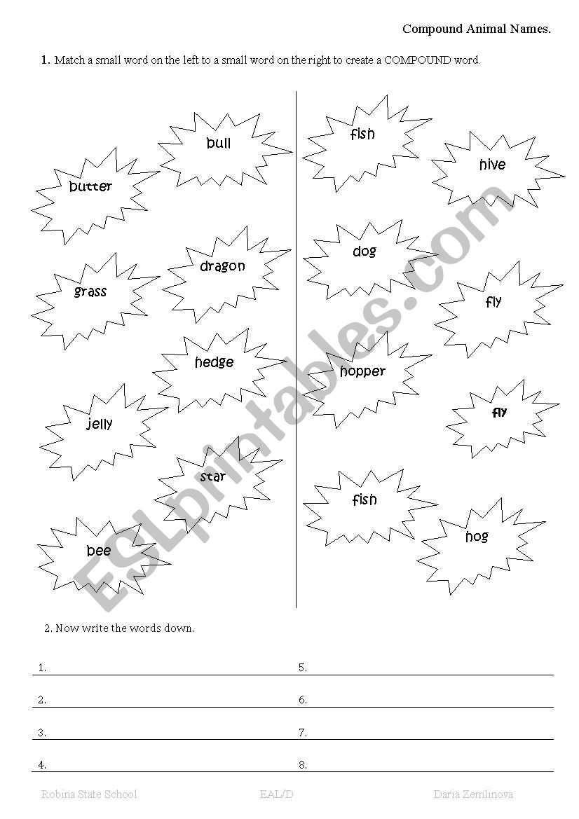Compound words_Animals worksheet