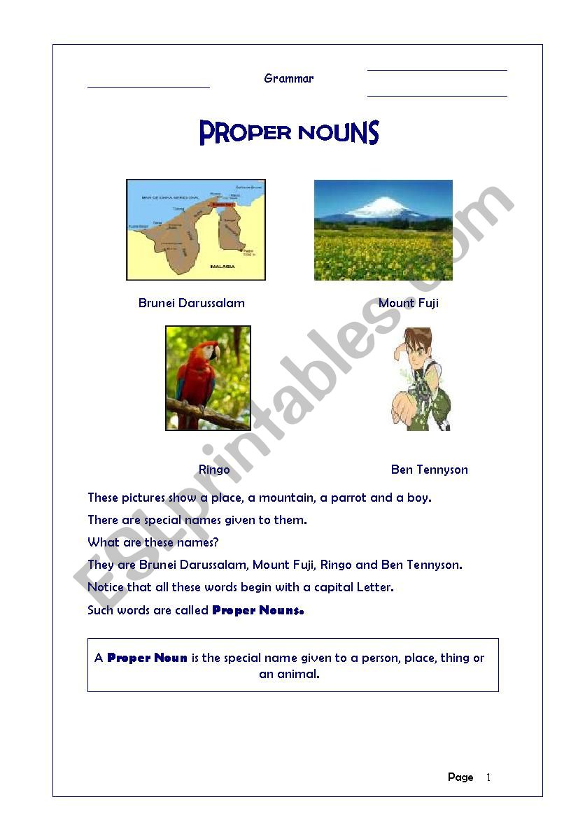 Proper Nouns worksheet