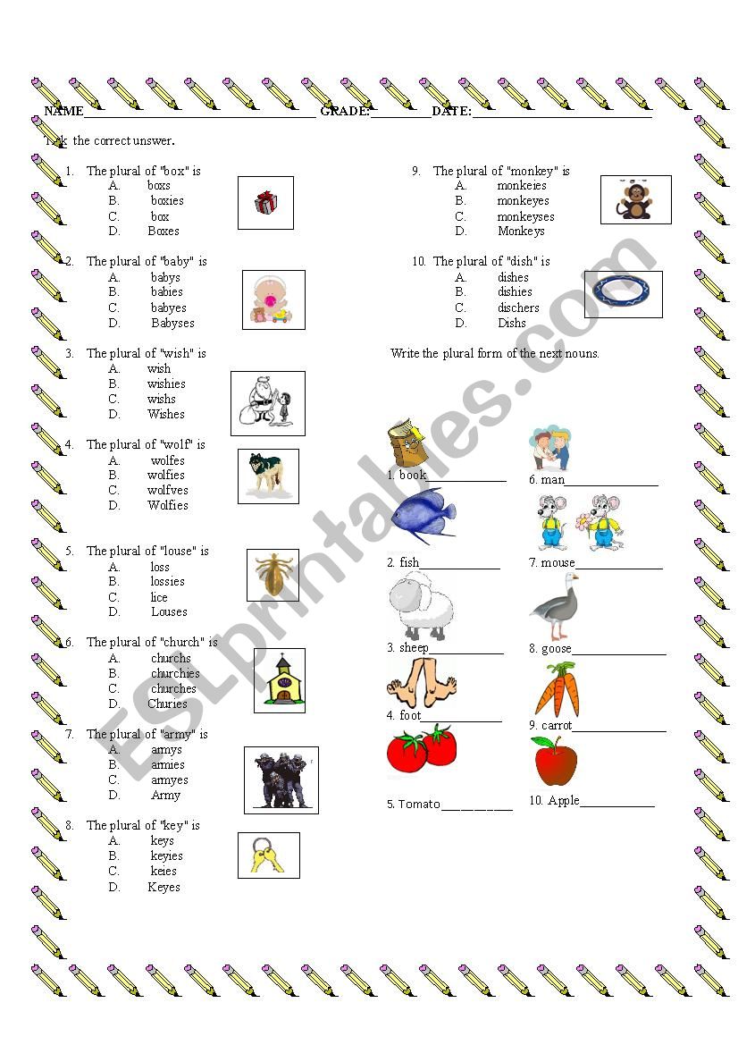 PLURALS worksheet