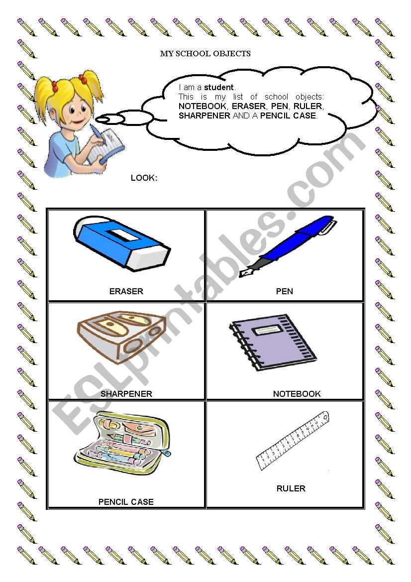 MY SCHOOL OBJECTS worksheet