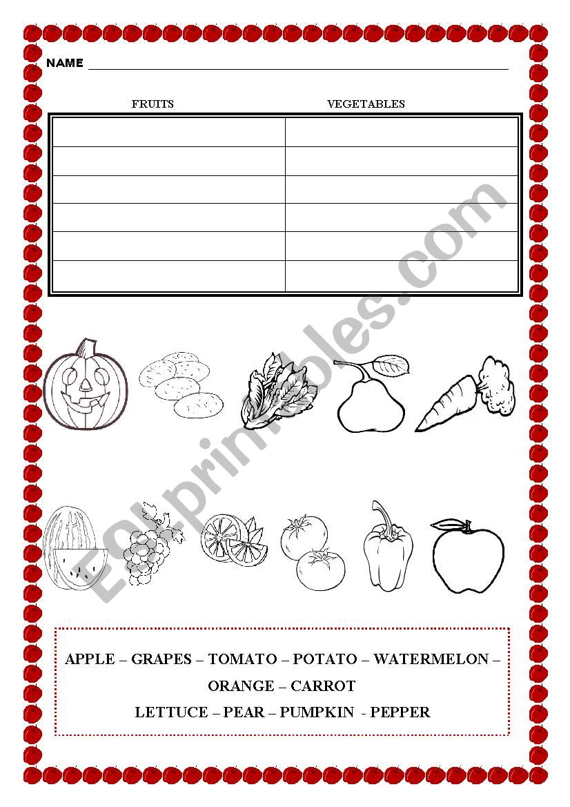 VEGETABLES AND FRUITS worksheet