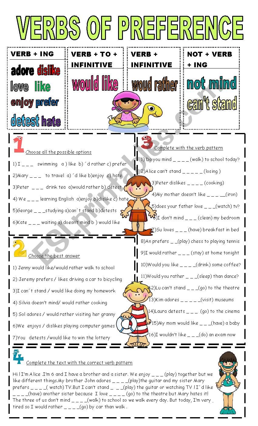 verbs of preference worksheet