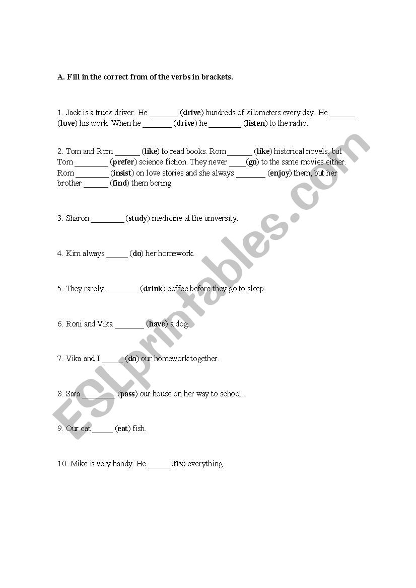 Simple Presente Exercises worksheet
