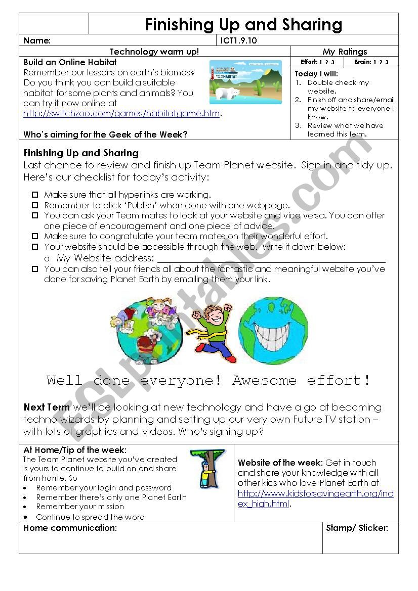 ICT - Global Warming worksheet