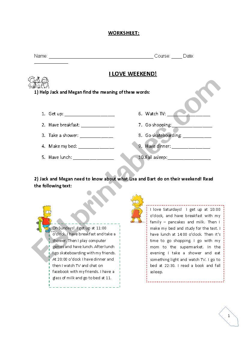 Leisure activities worksheet