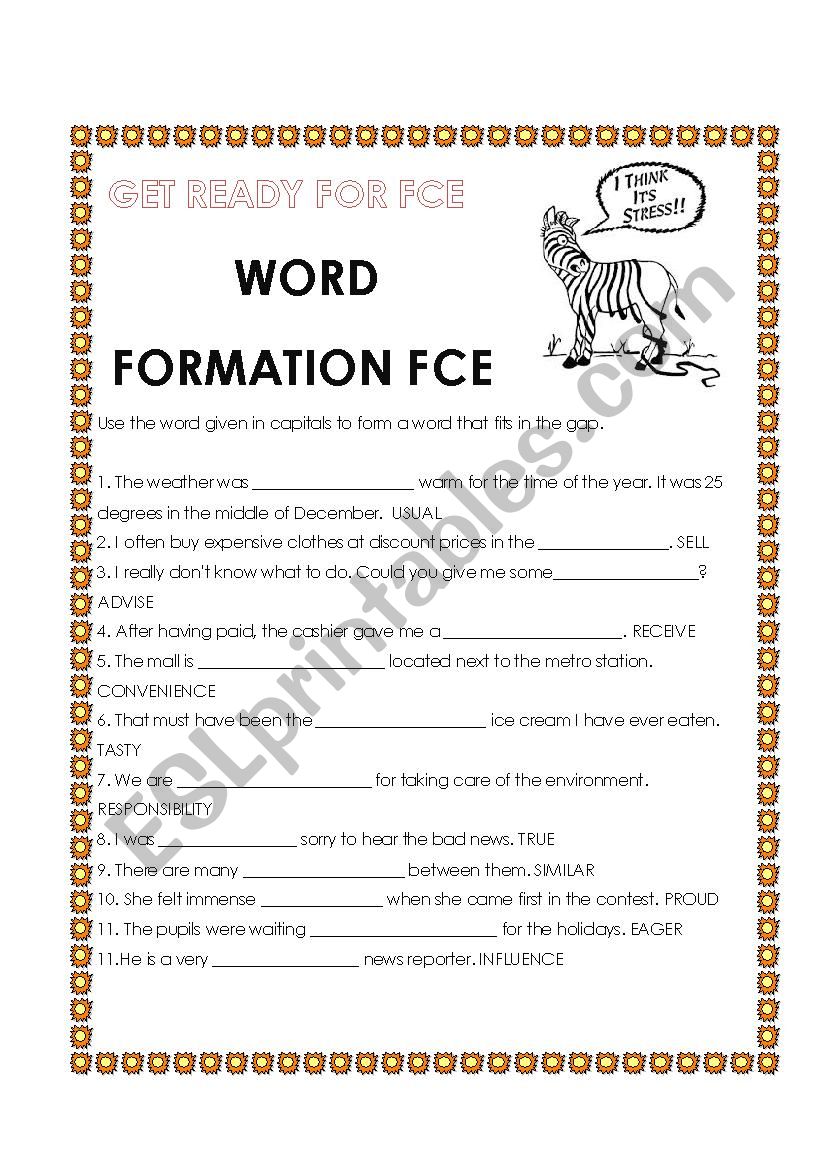 FCE word formation worksheet