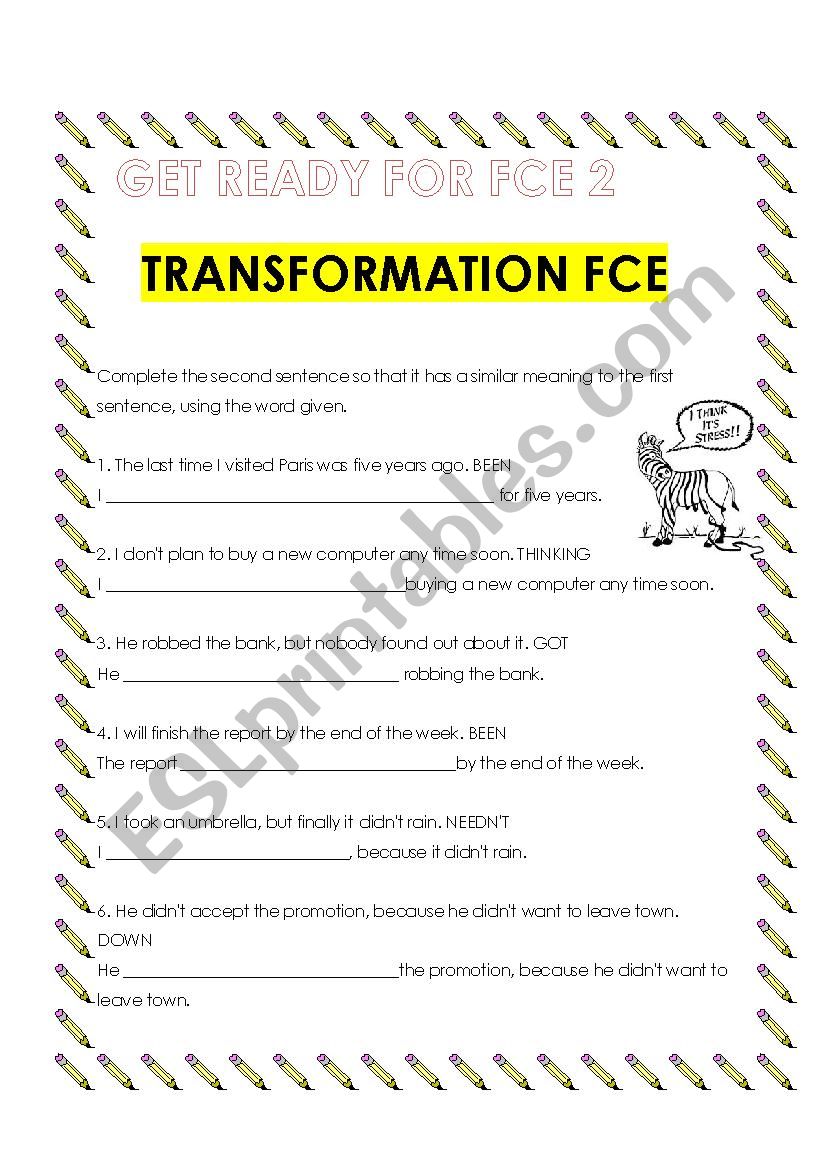 FCE transformation worksheet