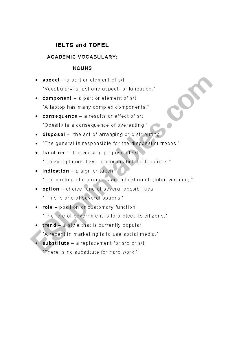 IELTS and TOFEL worksheet