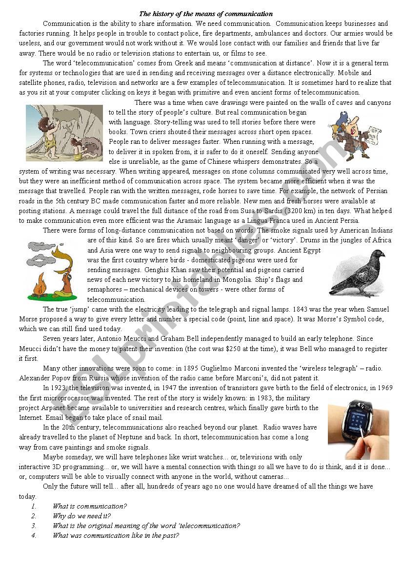 the history of communication worksheet