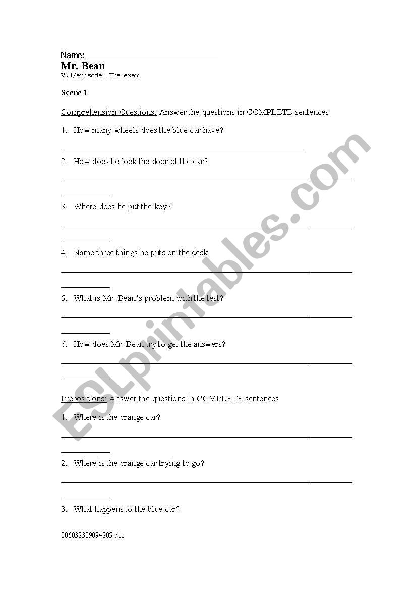 Mr. Bean / The Exam  worksheet