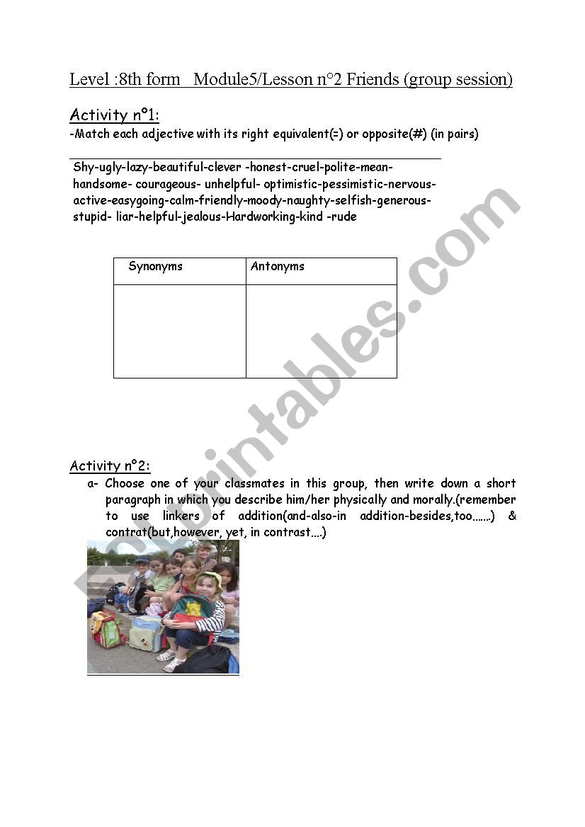 Describing people worksheet