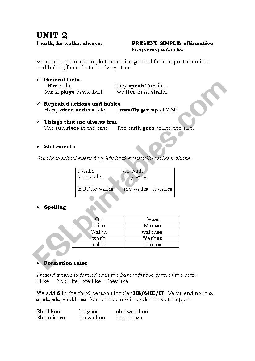 PRESENT SIMPLE AFFIRMATIVE worksheet