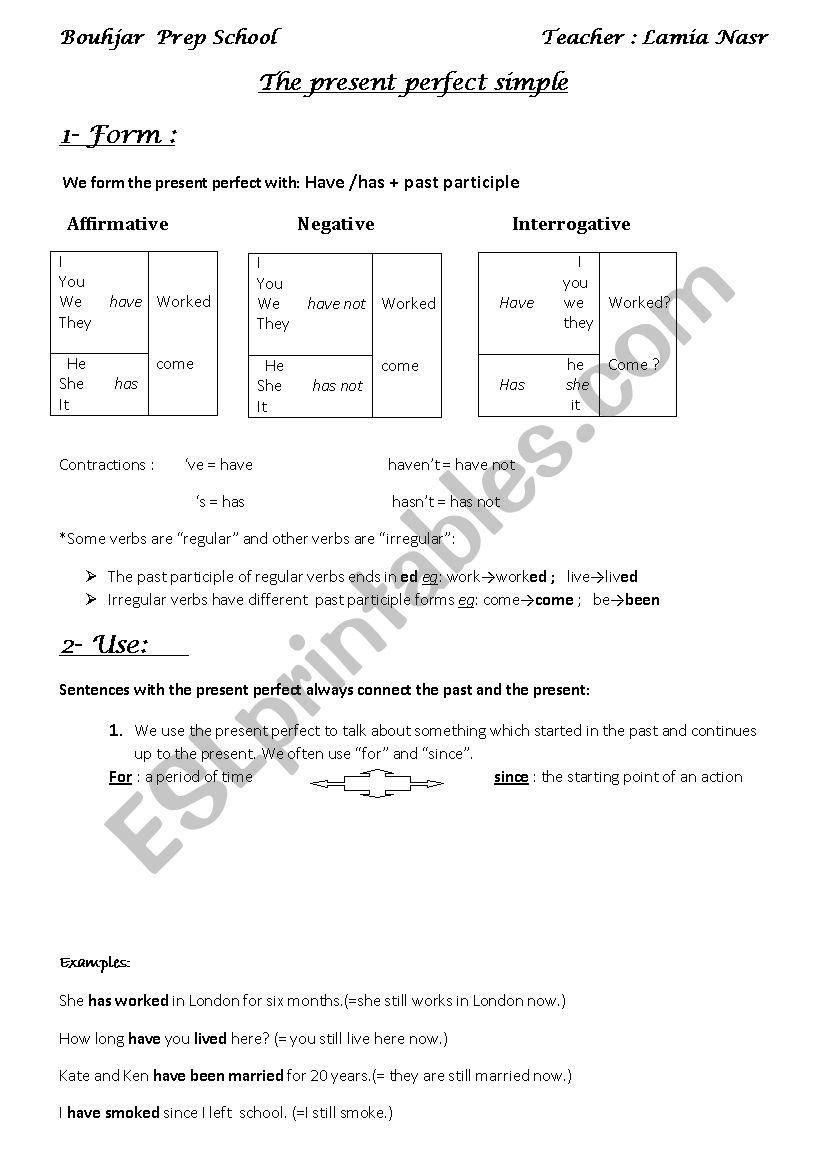 present perfect worksheet