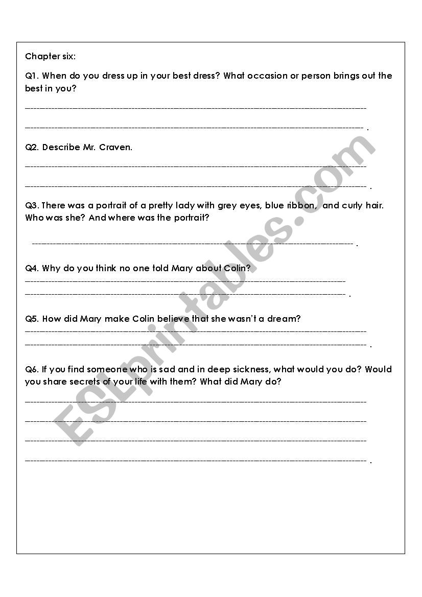 The Secret Garden chapter 6 worksheet