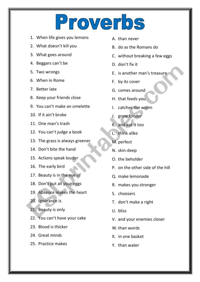 Proverbs worksheet