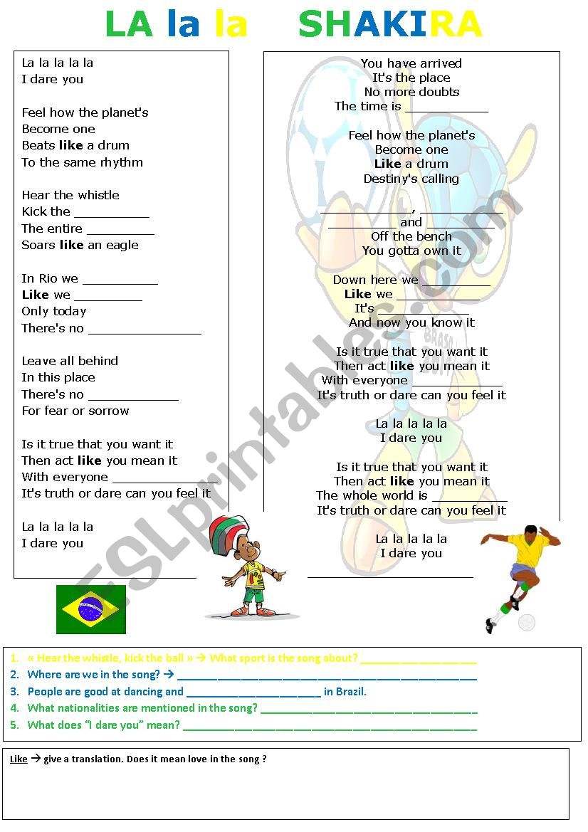 La la la SHAKIRA, official world cup song 2014