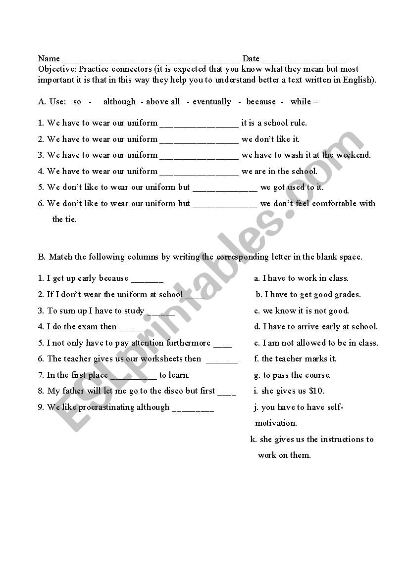 Connectors Practice 2 worksheet