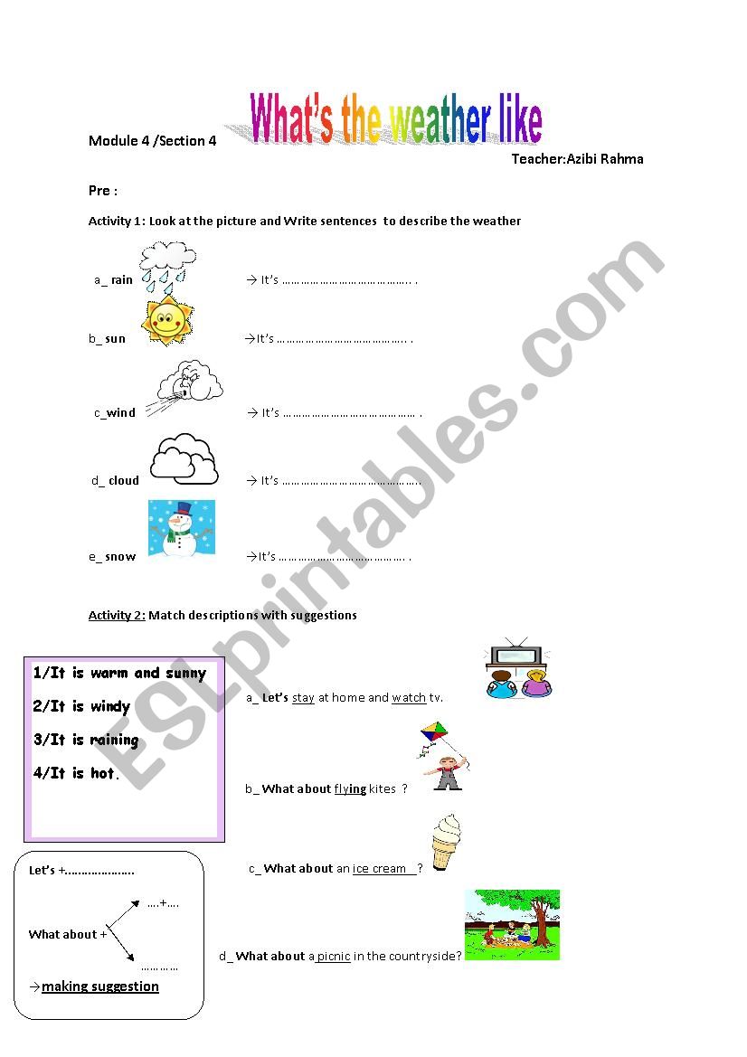 whats the weather like? worksheet