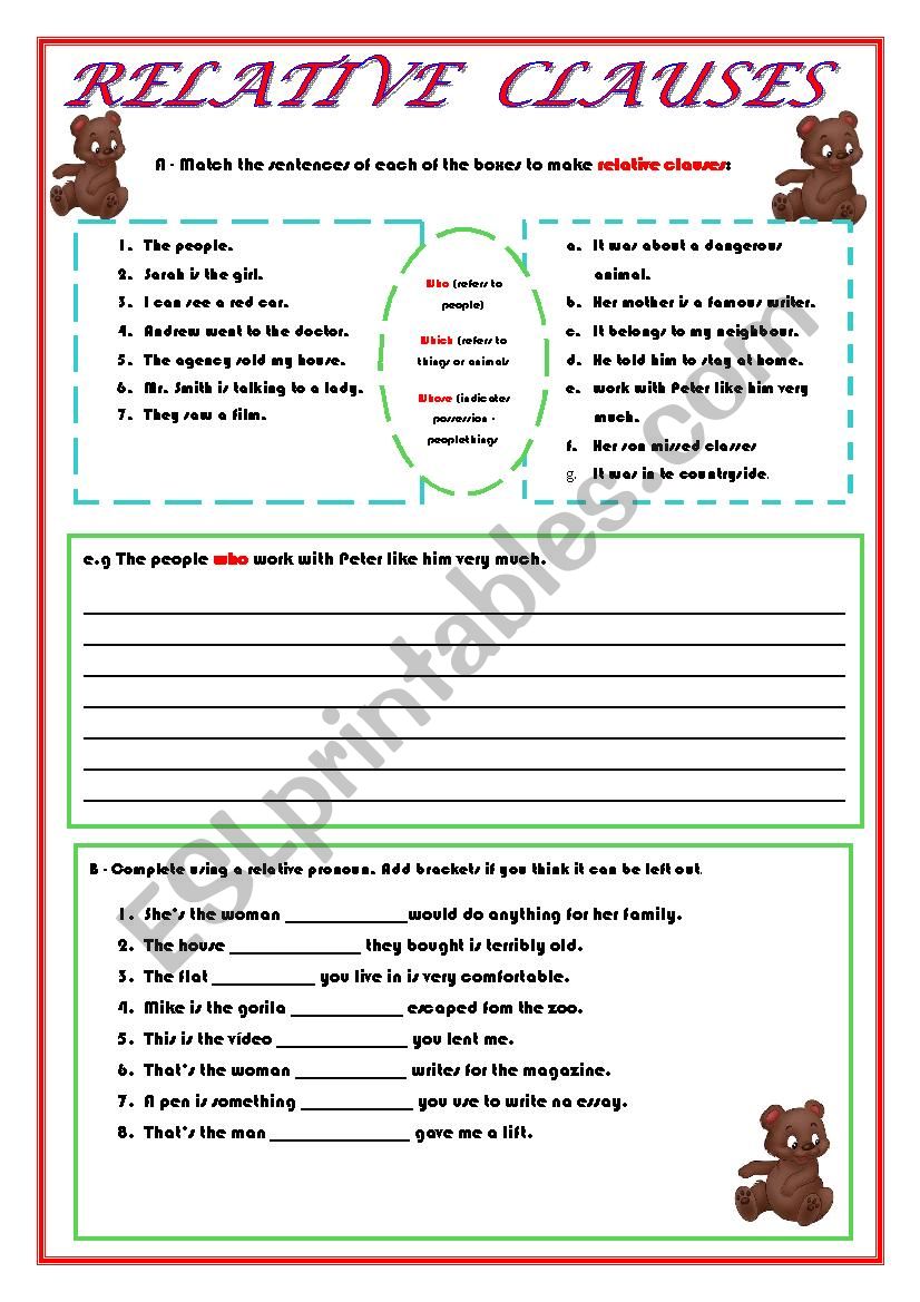 Relative Clauses worksheet