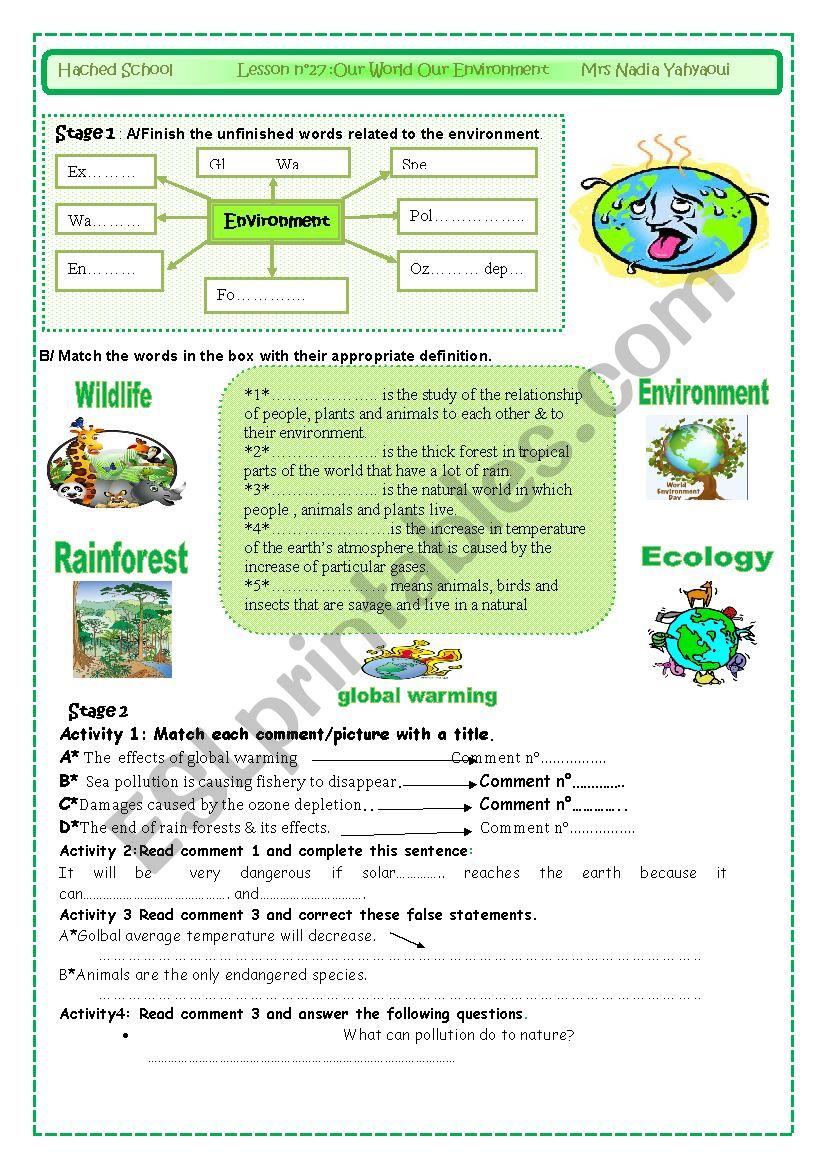 Lesson n27 :Our Wolrd Our Environment (part1)