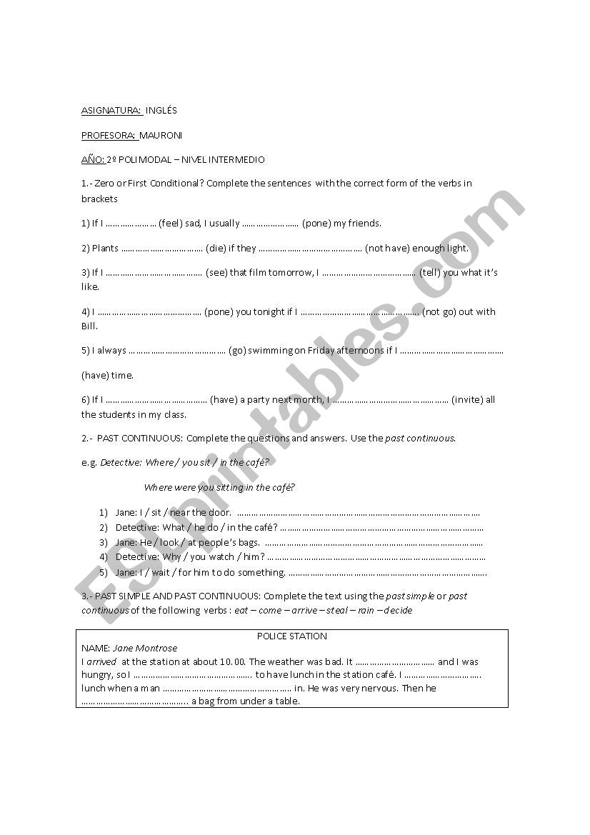 Conditionals and Modals worksheet