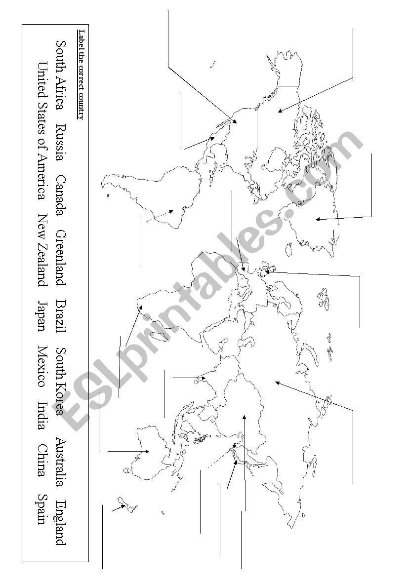 Label the world  worksheet