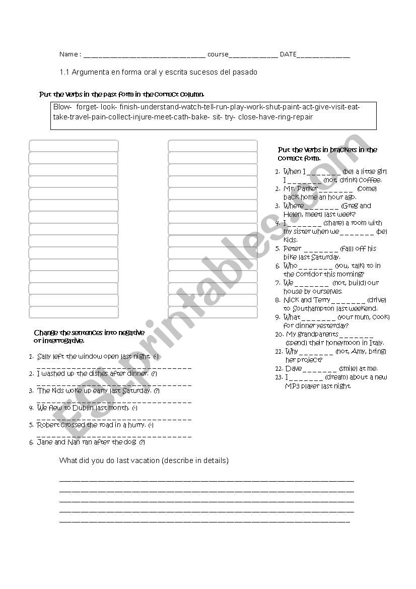 simple past test  worksheet