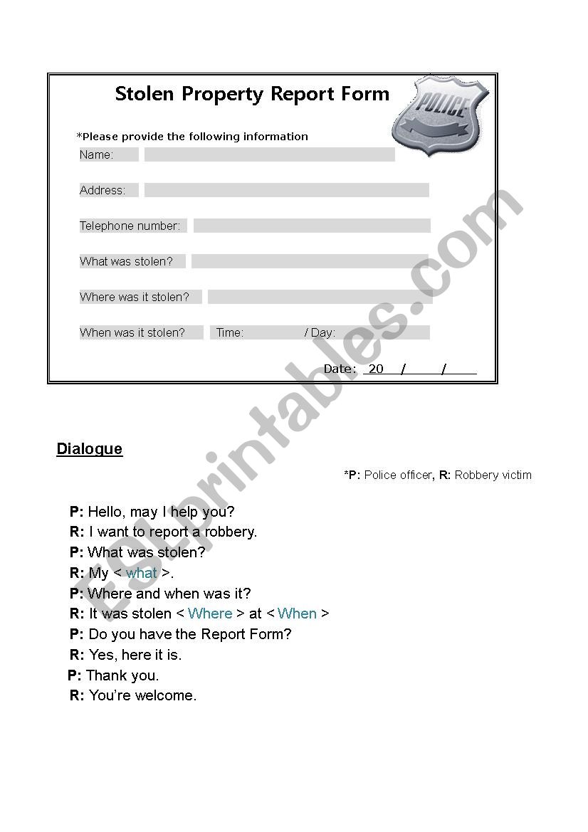 Police -stolen property report form and talk