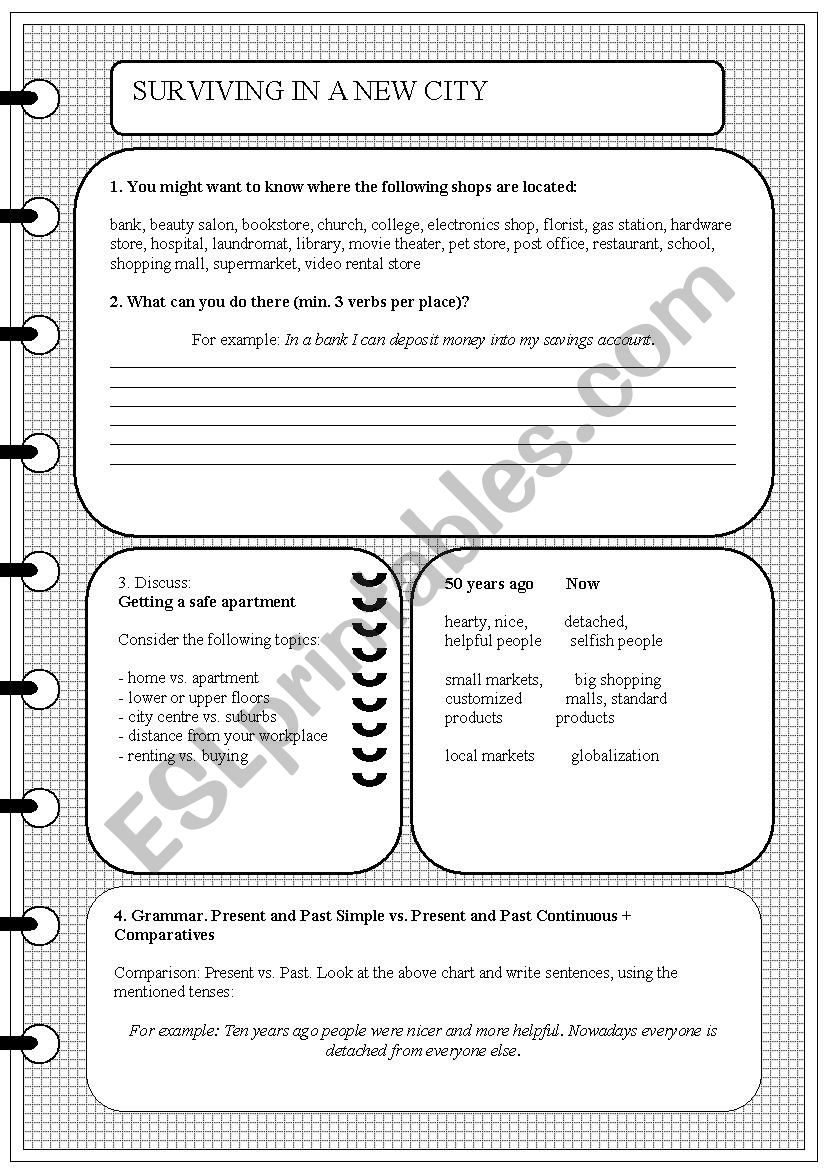 Surviving in a new city worksheet
