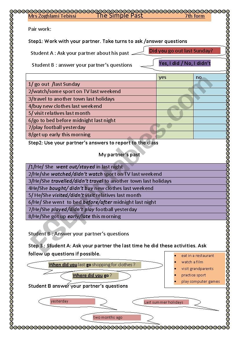 the simple past worksheet