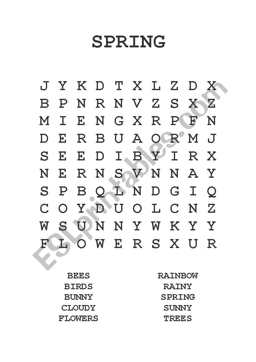 Spring Word Search (Easy) worksheet