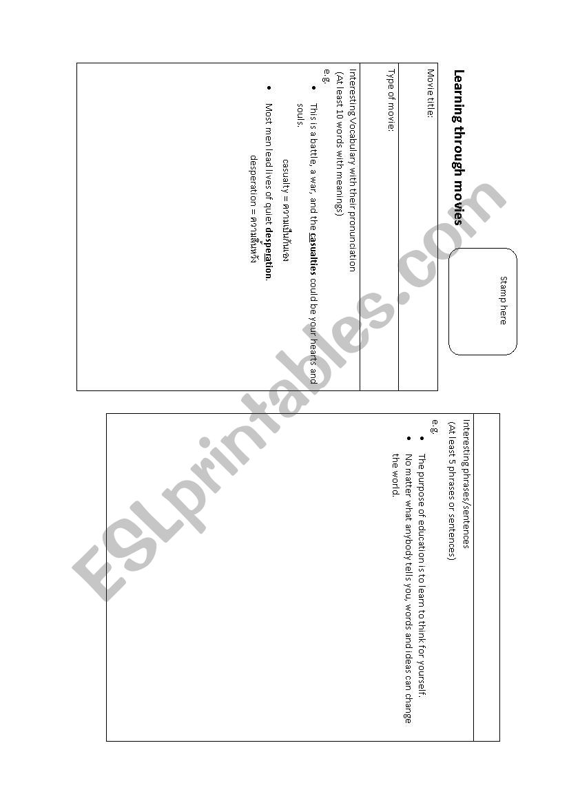 Reflection Form for learning English through movies