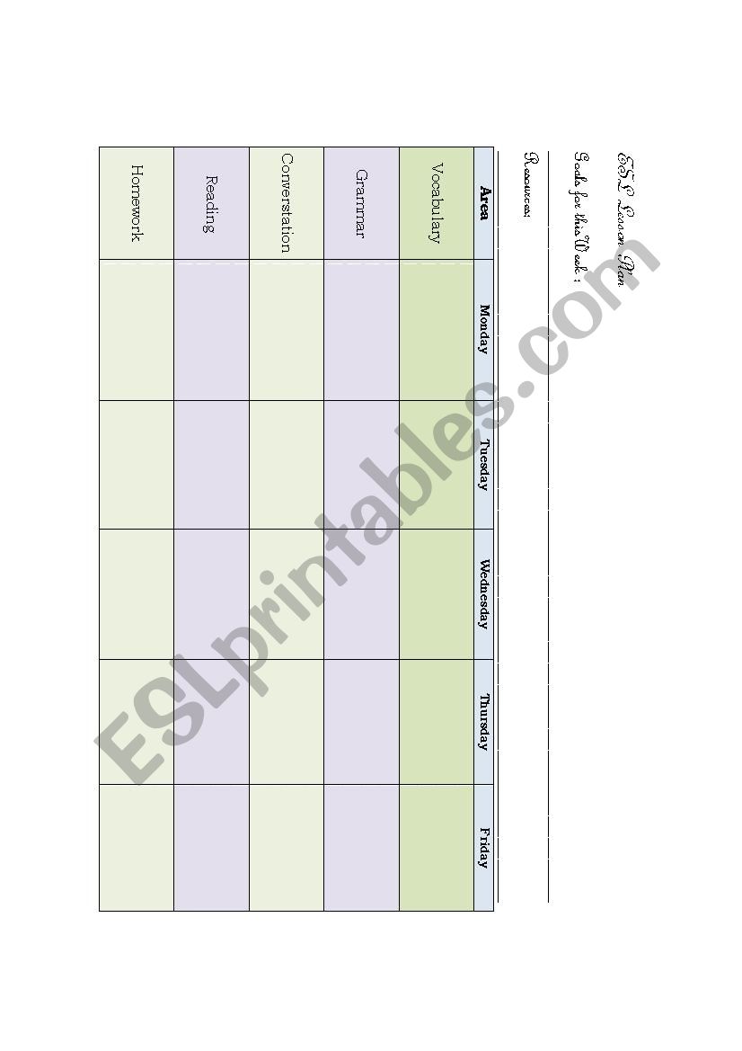 Lesson Plan worksheet