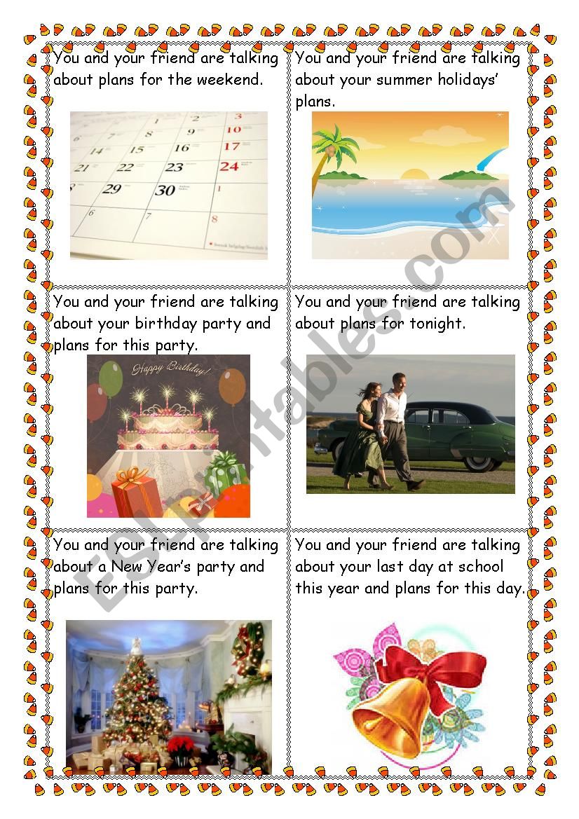 speaking cards about plans worksheet
