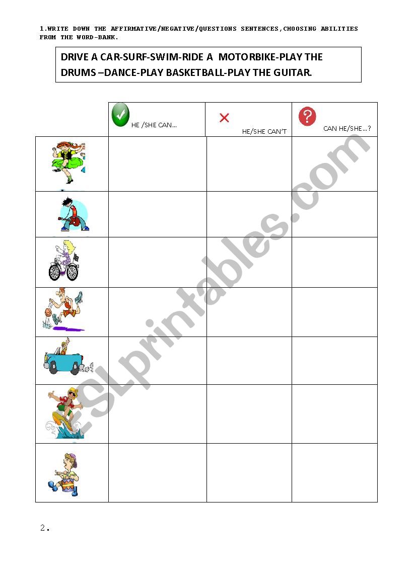 abilities and sentences worksheet