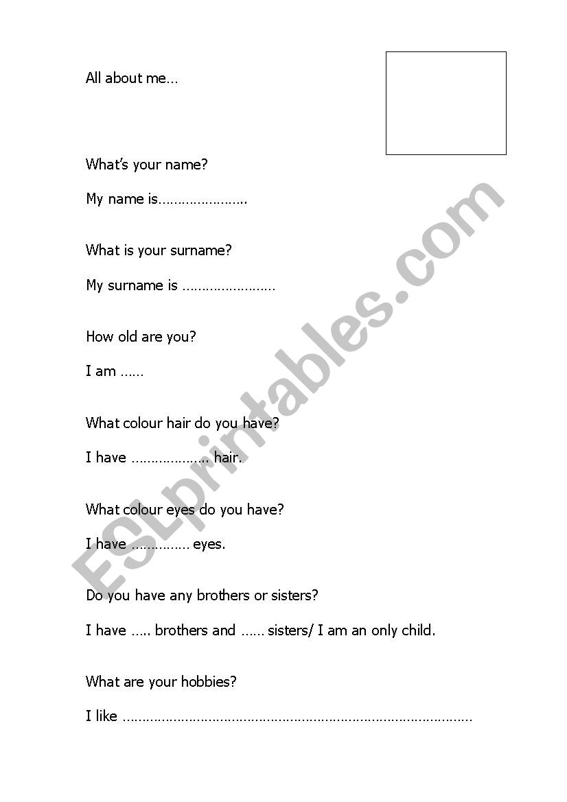 All about me worksheet