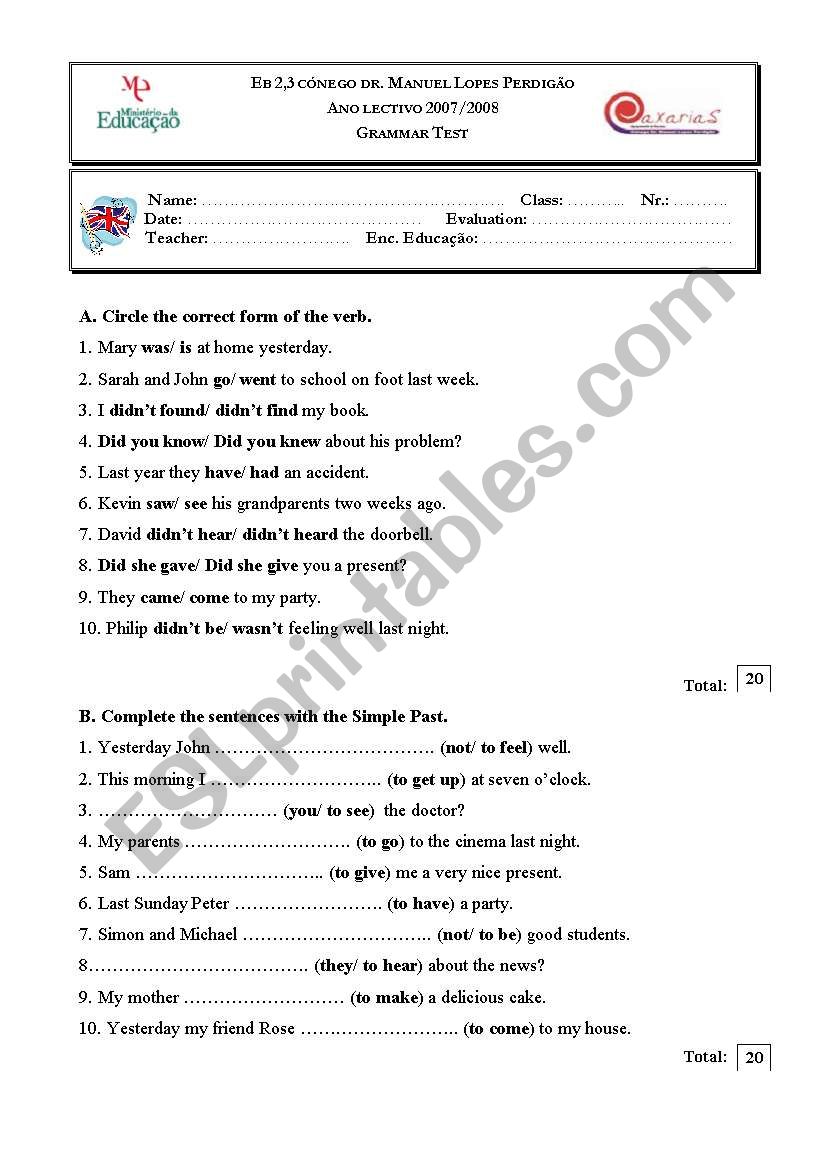 Irregular verbs worksheet